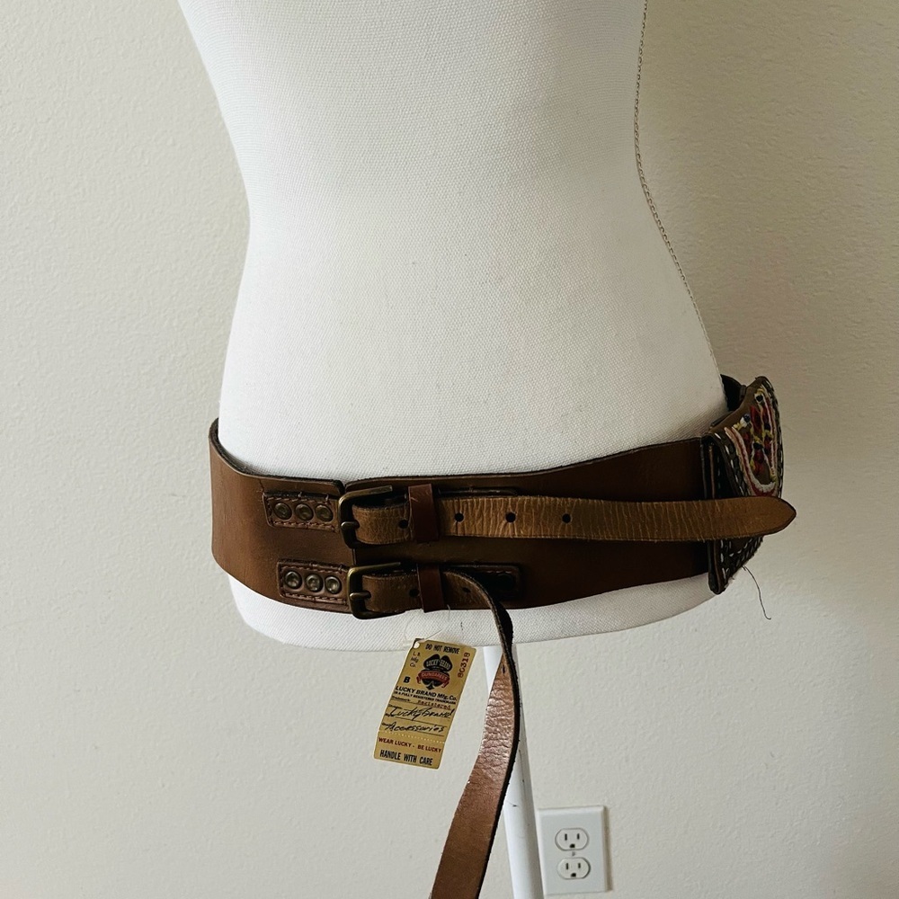 Lucky Brand Tan Leather Belt with Embellished Buckle